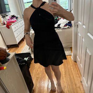 Cece Twist Front Black Halter Mini Dress with Lace Back